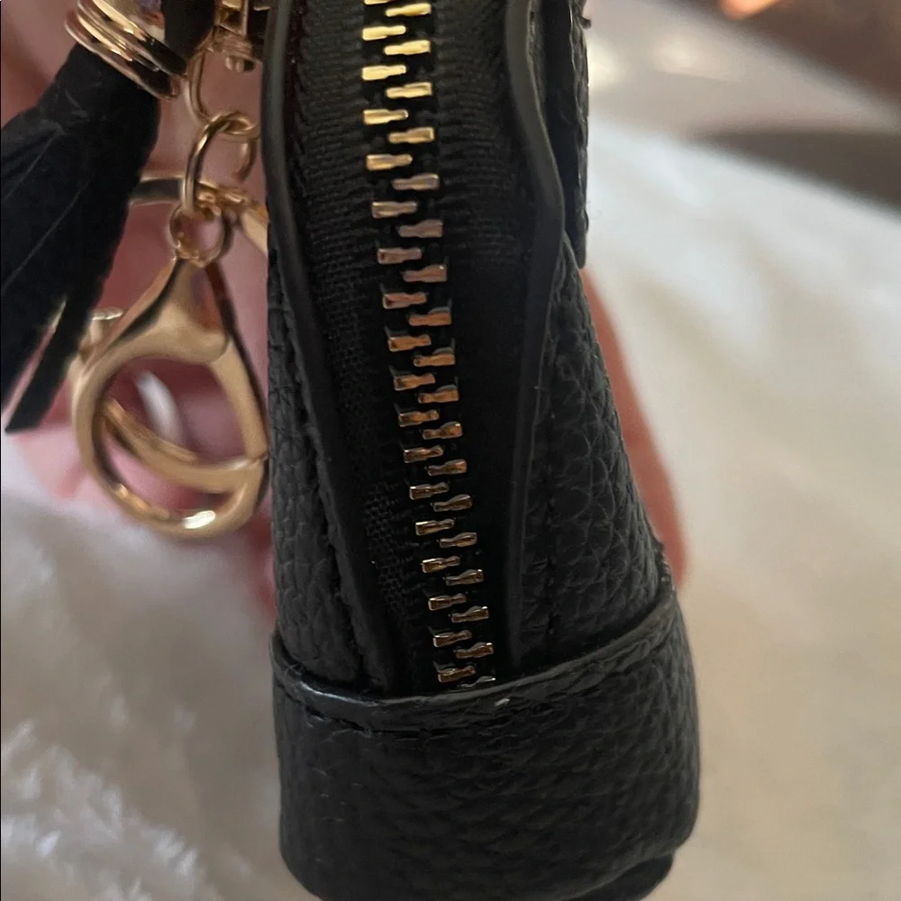 Mini Tote Bag Key Chain and Coin Purse Charm - Black with Gold Tone Accents
